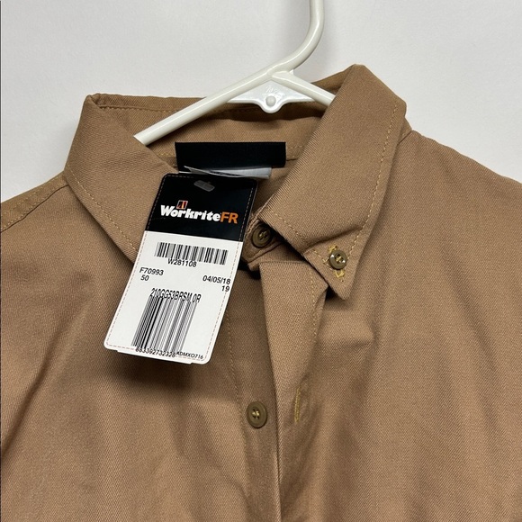 Men's size 38R small work right FR flame resistant tan button shirt new with tax - Picture 2 of 11